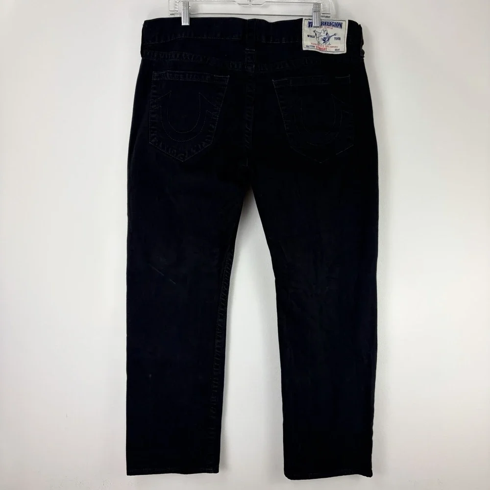 True Religion Men's Jeans Size 36 Black Denim Straight Leg World Tour